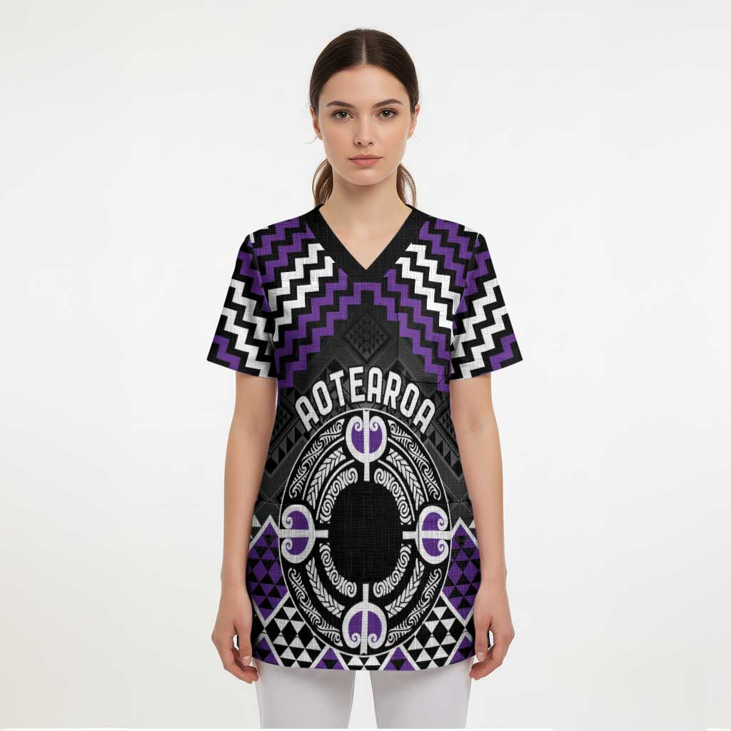 Personalised Aotearoa Niho Taniwha Motif Scrub Top Violet Style - Aussie Hoodie