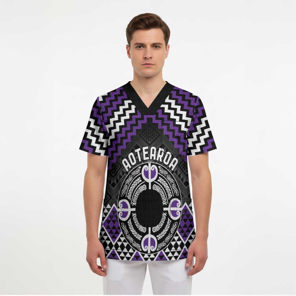 Personalised Aotearoa Niho Taniwha Motif Scrub Top Violet Style - Aussie Hoodie