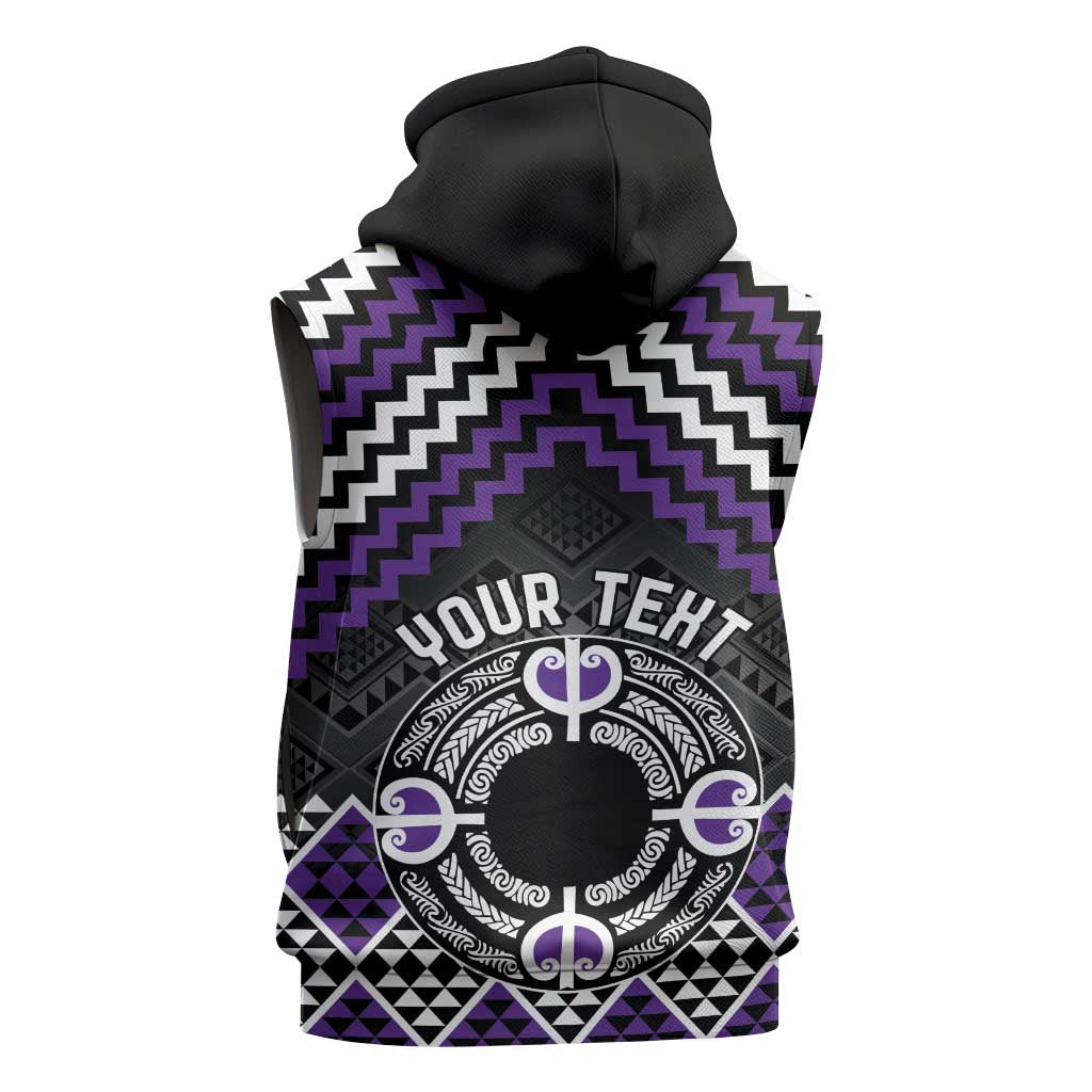 Personalised Aotearoa Niho Taniwha Motif Sleeveless Hoodie Violet Style - Aussie Hoodie