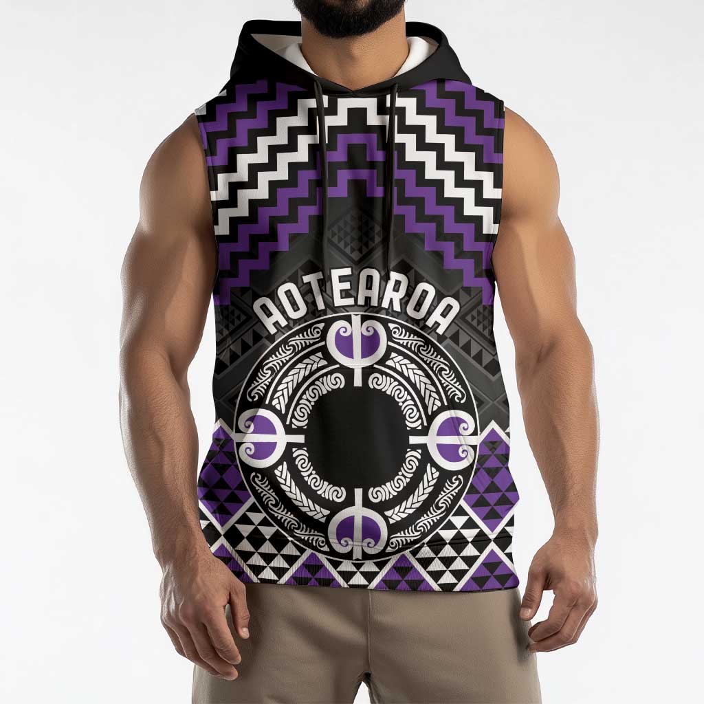 Personalised Aotearoa Niho Taniwha Motif Sleeveless Hoodie Violet Style - Aussie Hoodie