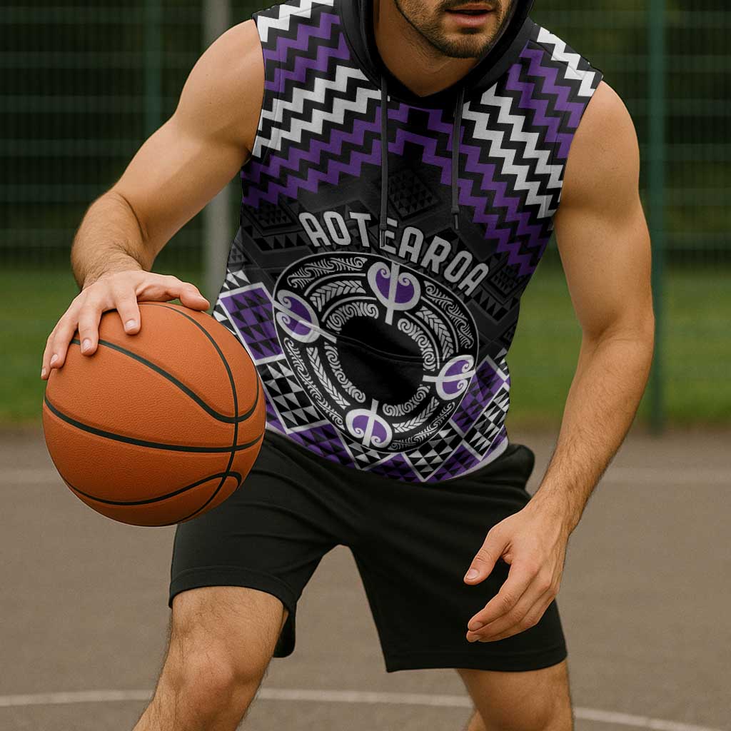 Personalised Aotearoa Niho Taniwha Motif Sleeveless Hoodie Violet Style - Aussie Hoodie