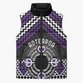 Personalised Aotearoa Niho Taniwha Motif Sleeveless Puffer Jacket Violet Style - Aussie Hoodie