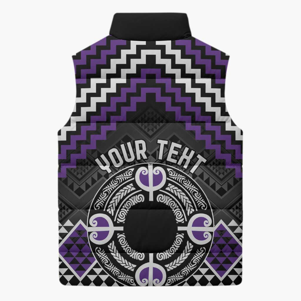 Personalised Aotearoa Niho Taniwha Motif Sleeveless Puffer Jacket Violet Style - Aussie Hoodie