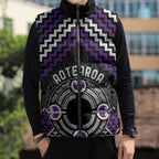 Personalised Aotearoa Niho Taniwha Motif Sleeveless Puffer Jacket Violet Style - Aussie Hoodie