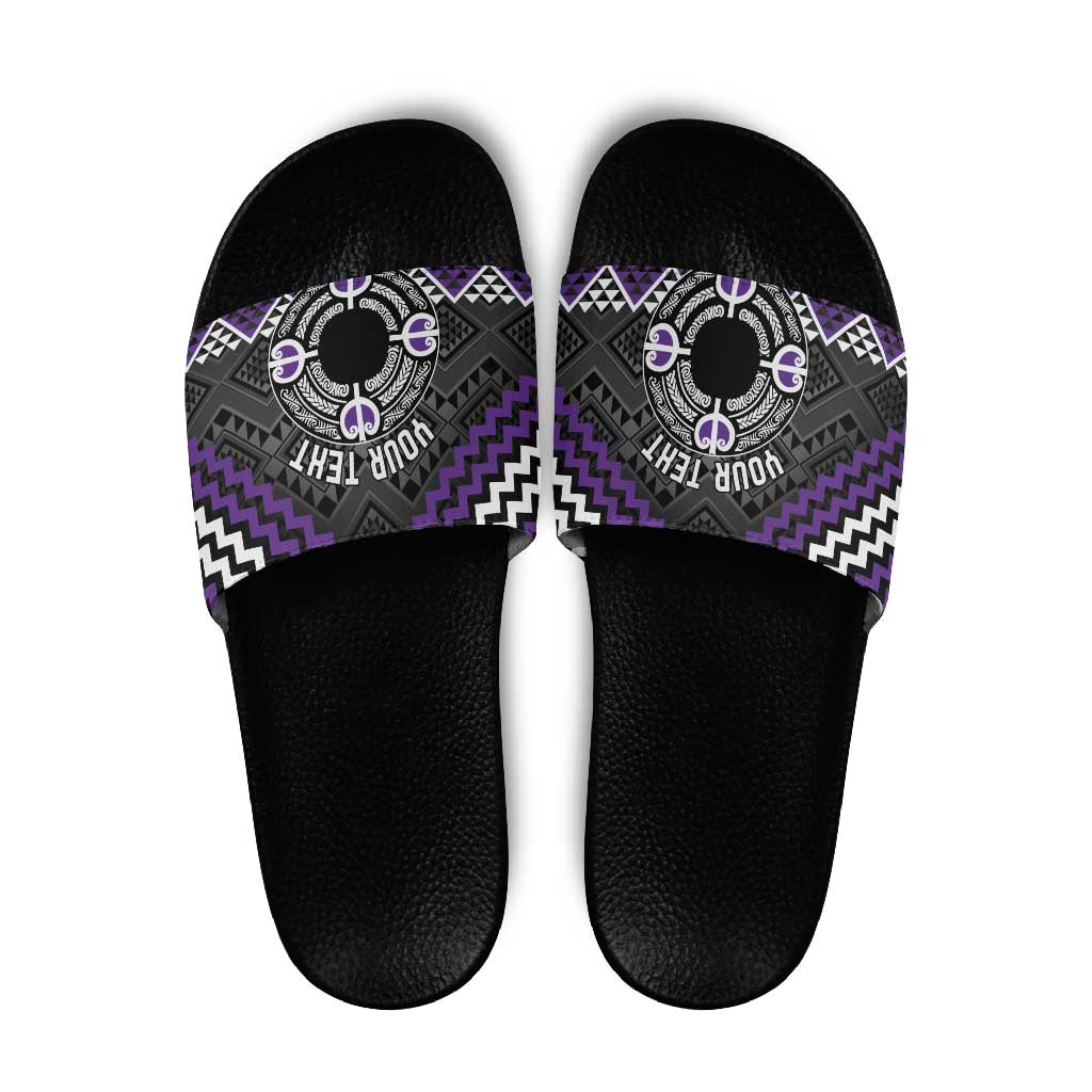 Personalised Aotearoa Niho Taniwha Motif Slide Sandals Violet Style - Aussie Hoodie