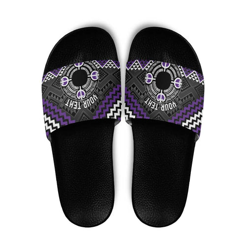 Personalised Aotearoa Niho Taniwha Motif Slide Sandals Violet Style - Aussie Hoodie