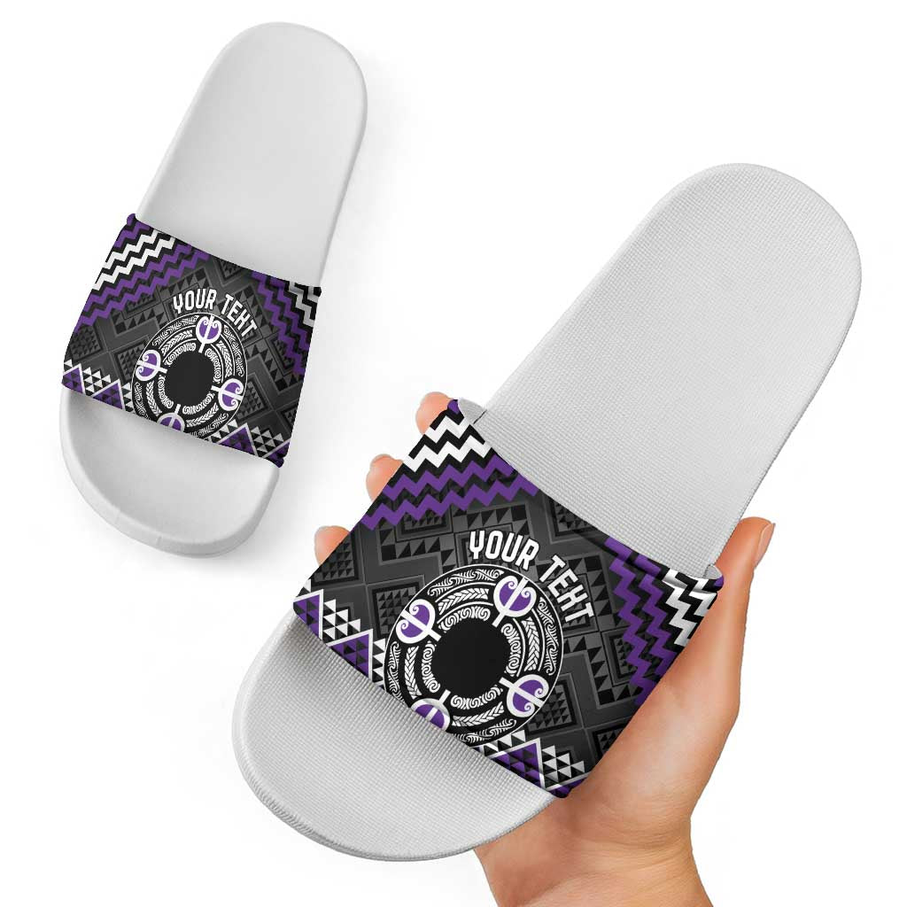 Personalised Aotearoa Niho Taniwha Motif Slide Sandals Violet Style - Aussie Hoodie