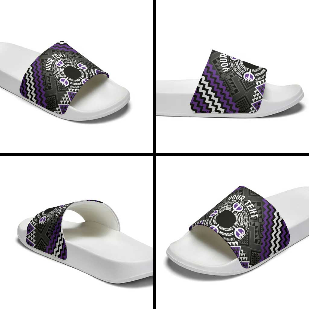 Personalised Aotearoa Niho Taniwha Motif Slide Sandals Violet Style - Aussie Hoodie