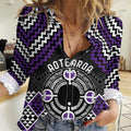 Personalised Aotearoa Niho Taniwha Motif Women Casual Shirt Violet Style