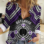 Personalised Aotearoa Niho Taniwha Motif Women Casual Shirt Violet Style