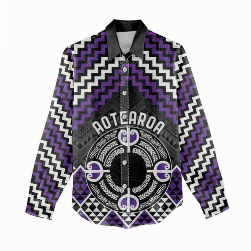 Personalised Aotearoa Niho Taniwha Motif Women Casual Shirt Violet Style