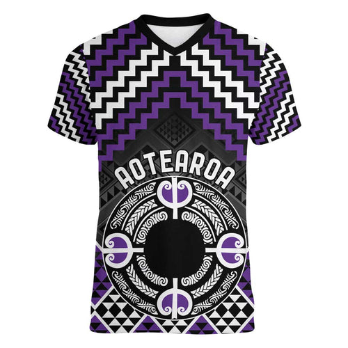Personalised Aotearoa Niho Taniwha Motif Women V-Neck T-Shirt Violet Style
