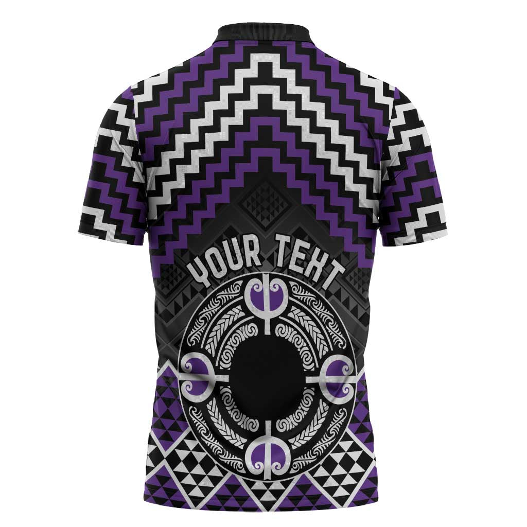 Personalised Aotearoa Niho Taniwha Motif Zipper Polo Shirt Violet Style - Aussie Hoodie