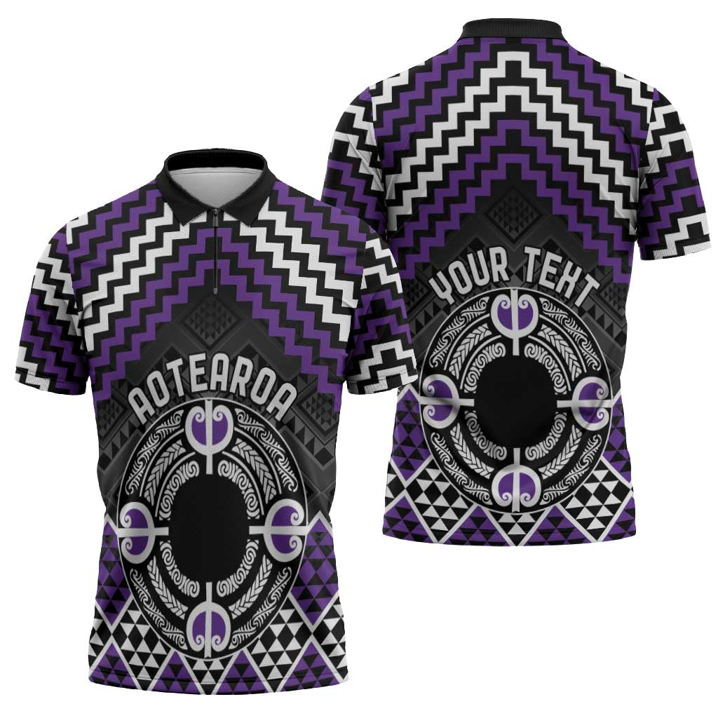 Personalised Aotearoa Niho Taniwha Motif Zipper Polo Shirt Violet Style - Aussie Hoodie