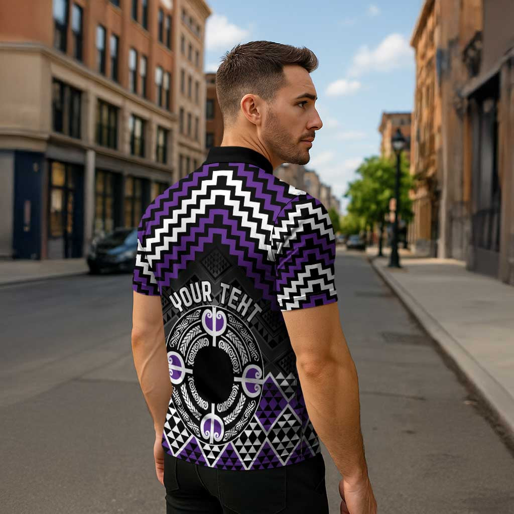 Personalised Aotearoa Niho Taniwha Motif Zipper Polo Shirt Violet Style - Aussie Hoodie