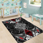 Black Aotearoa Taniko Motif Area Rug Vintage Maori New Zealand Tribal Art Pattern