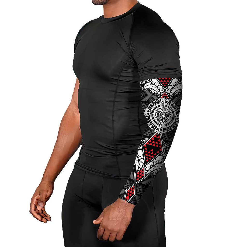 Black Aotearoa Taniko Motif Arm Sleeves Vintage Maori New Zealand Tribal Art Pattern - Aussie Hoodie
