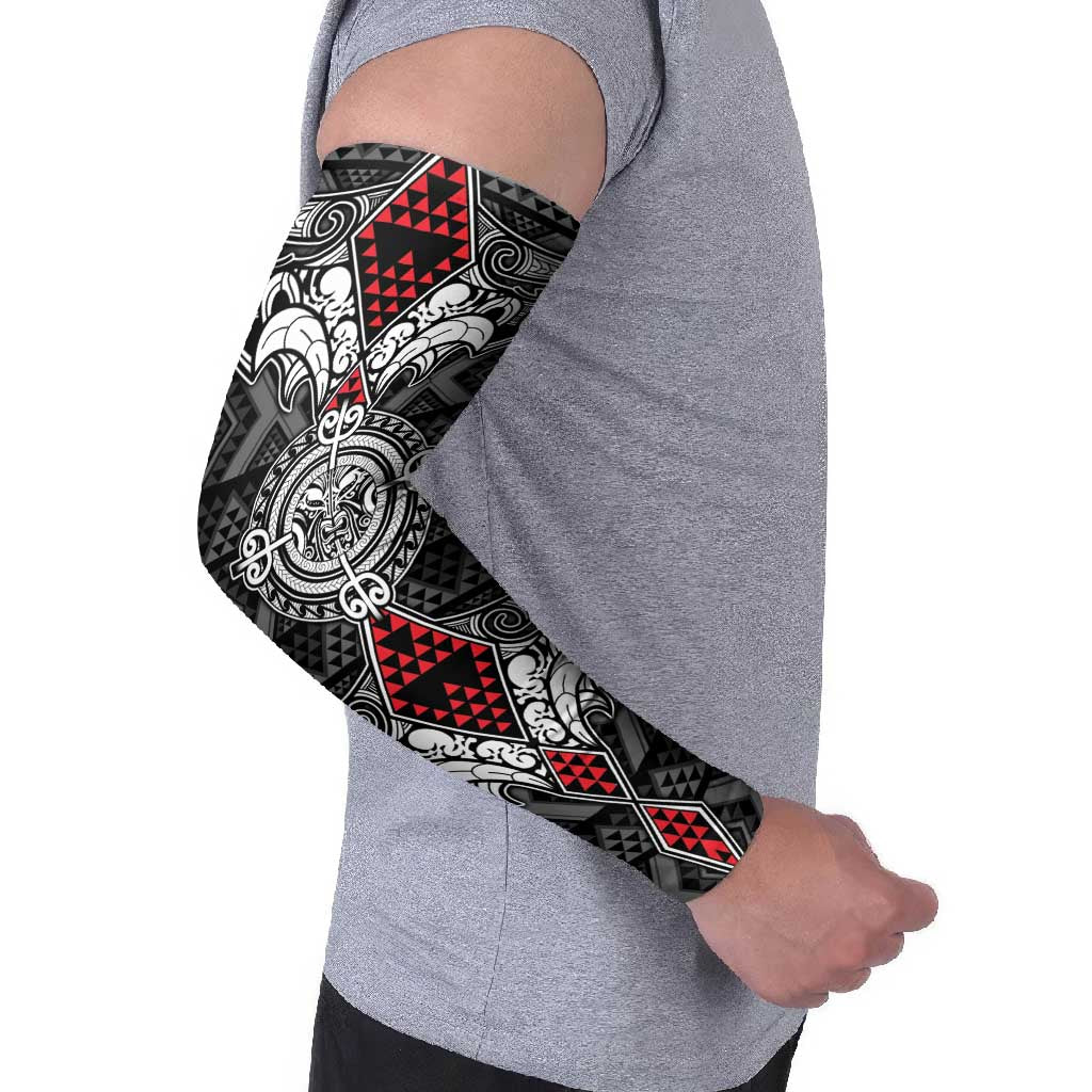 Black Aotearoa Taniko Motif Arm Sleeves Vintage Maori New Zealand Tribal Art Pattern - Aussie Hoodie