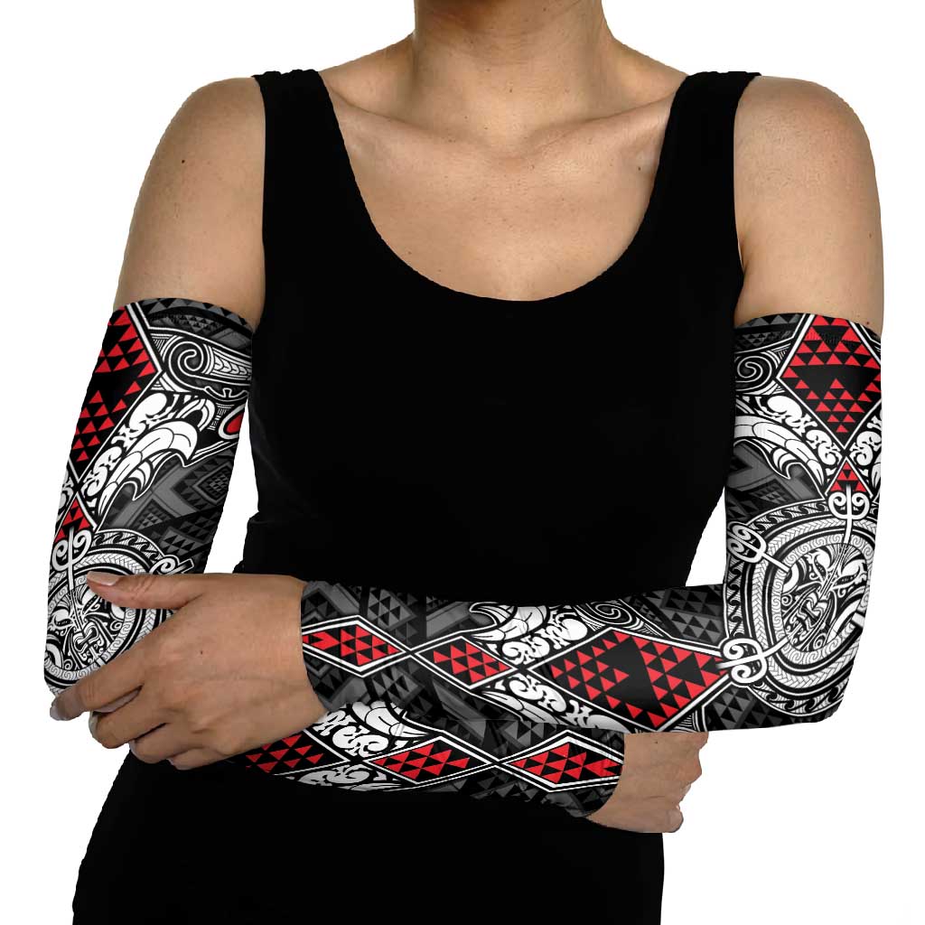 Black Aotearoa Taniko Motif Arm Sleeves Vintage Maori New Zealand Tribal Art Pattern - Aussie Hoodie