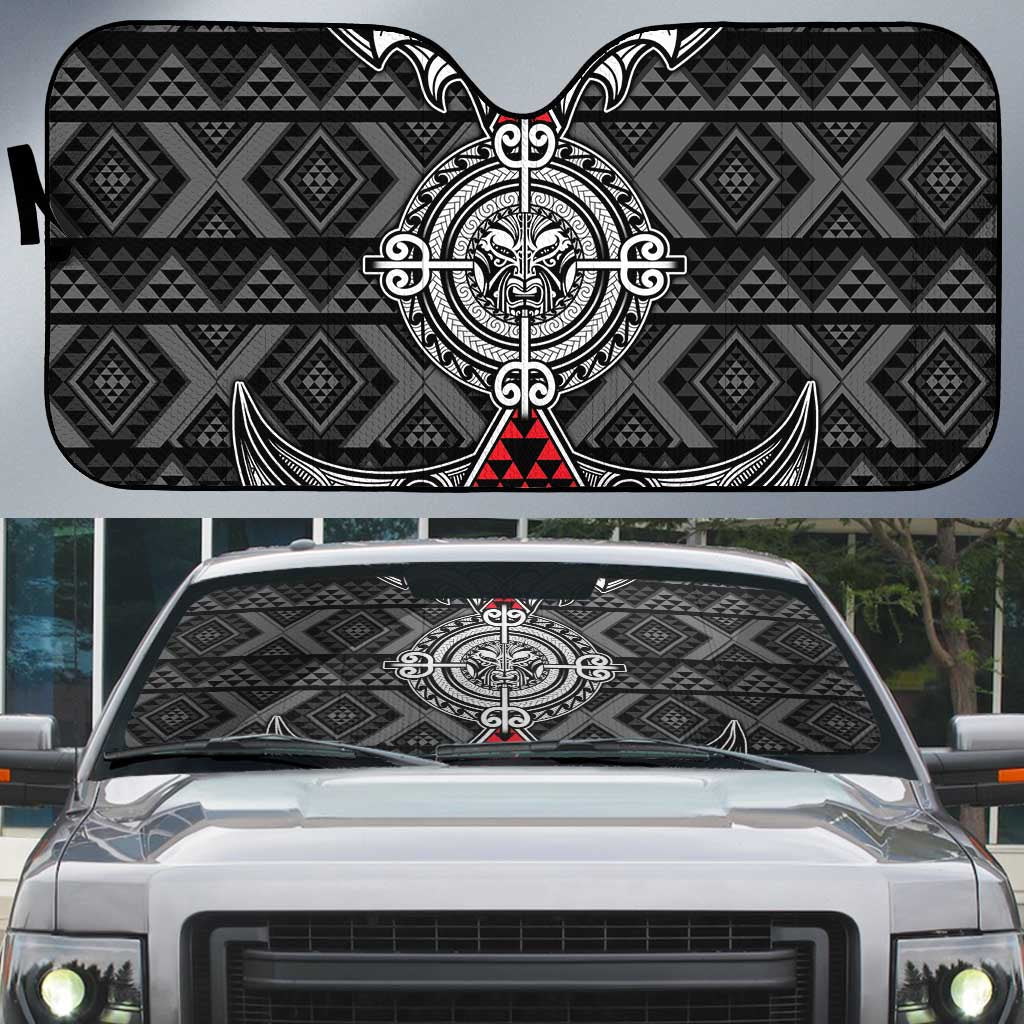 Black Aotearoa Taniko Motif Auto Sun Shade Vintage Maori New Zealand Tribal Art Pattern - Aussie Hoodie