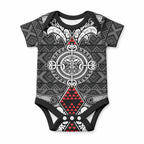 Black Aotearoa Taniko Motif Baby Onesie Vintage Maori New Zealand Tribal Art Pattern