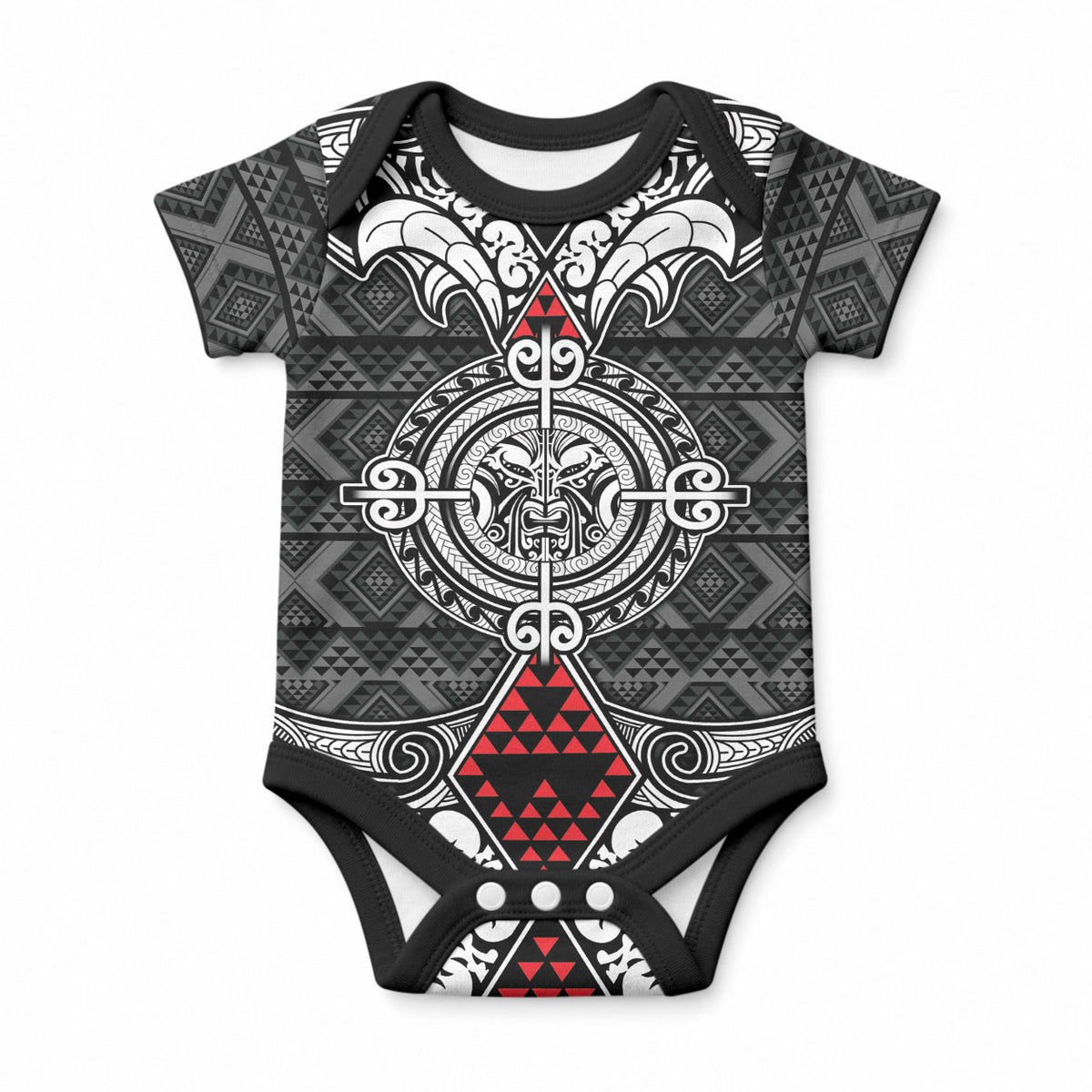Black Aotearoa Taniko Motif Baby Onesie Vintage Maori New Zealand Tribal Art Pattern