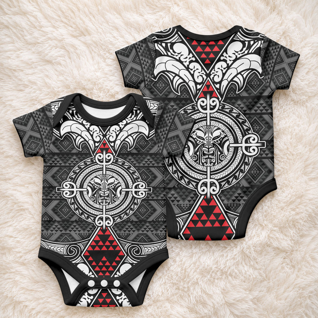 Black Aotearoa Taniko Motif Baby Onesie Vintage Maori New Zealand Tribal Art Pattern