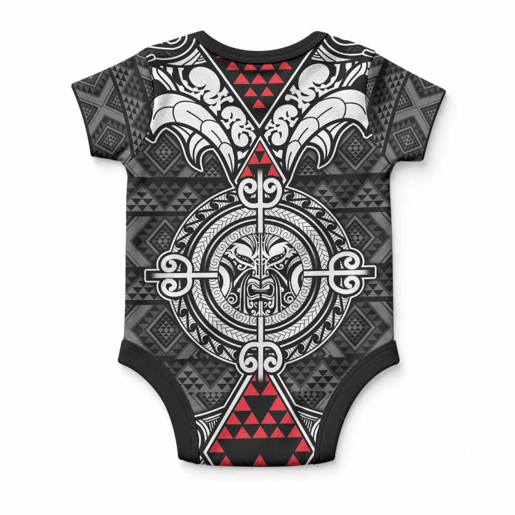 Black Aotearoa Taniko Motif Baby Onesie Vintage Maori New Zealand Tribal Art Pattern