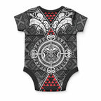 Black Aotearoa Taniko Motif Baby Onesie Vintage Maori New Zealand Tribal Art Pattern