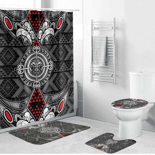 Black Aotearoa Taniko Motif Bathroom Set Vintage Maori New Zealand Tribal Art Pattern - Aussie Hoodie