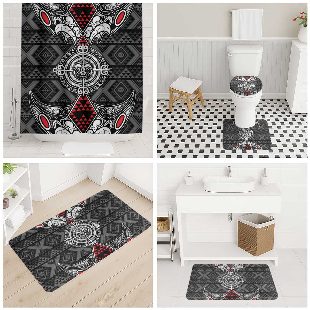 Black Aotearoa Taniko Motif Bathroom Set Vintage Maori New Zealand Tribal Art Pattern - Aussie Hoodie