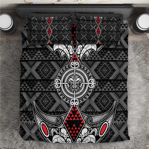 Black Aotearoa Taniko Motif Bedding Set Vintage Maori New Zealand Tribal Art Pattern