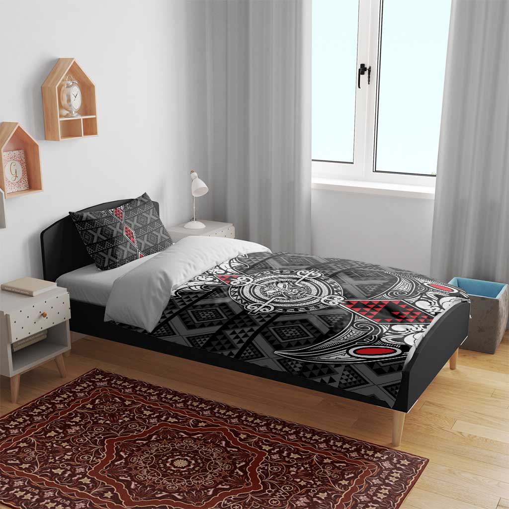 Black Aotearoa Taniko Motif Bedding Set Vintage Maori New Zealand Tribal Art Pattern
