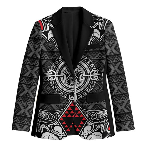 Black Aotearoa Taniko Motif Blazer Vintage Maori New Zealand Tribal Art Pattern - Aussie Hoodie