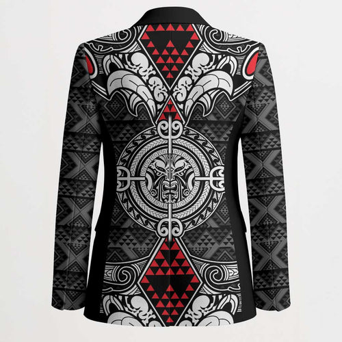 Black Aotearoa Taniko Motif Blazer Vintage Maori New Zealand Tribal Art Pattern - Aussie Hoodie