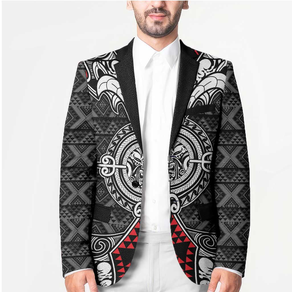 Black Aotearoa Taniko Motif Blazer Vintage Maori New Zealand Tribal Art Pattern - Aussie Hoodie