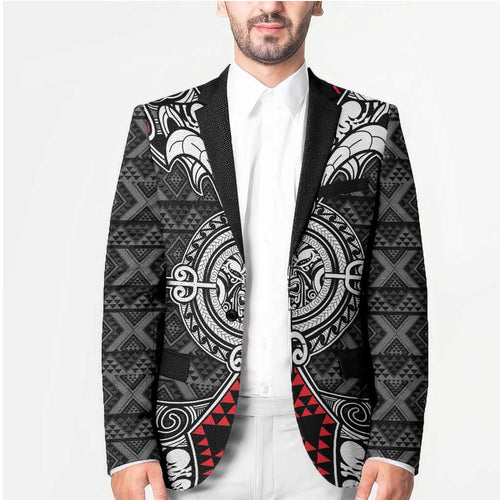 Black Aotearoa Taniko Motif Blazer Vintage Maori New Zealand Tribal Art Pattern - Aussie Hoodie