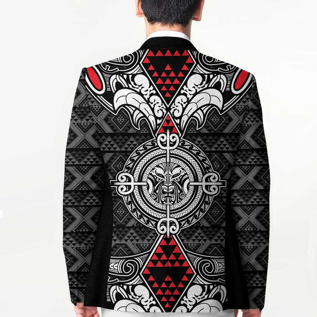Black Aotearoa Taniko Motif Blazer Vintage Maori New Zealand Tribal Art Pattern - Aussie Hoodie
