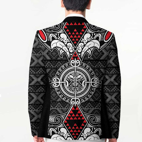 Black Aotearoa Taniko Motif Blazer Vintage Maori New Zealand Tribal Art Pattern - Aussie Hoodie