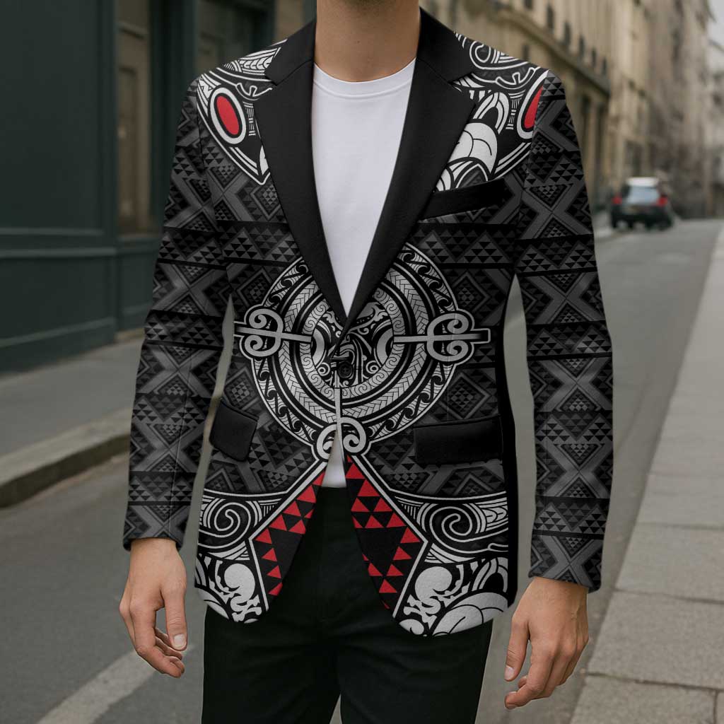 Black Aotearoa Taniko Motif Blazer Vintage Maori New Zealand Tribal Art Pattern - Aussie Hoodie
