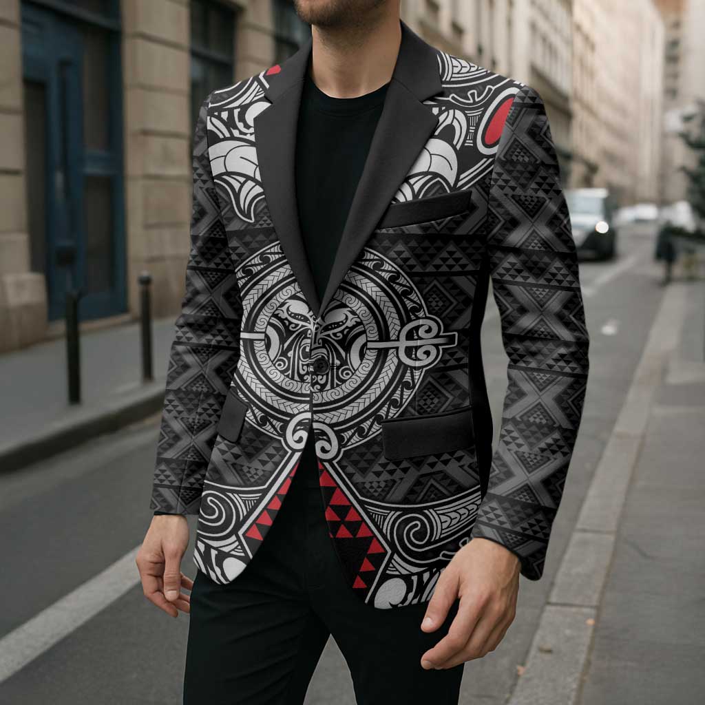Black Aotearoa Taniko Motif Blazer Vintage Maori New Zealand Tribal Art Pattern - Aussie Hoodie