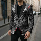 Black Aotearoa Taniko Motif Blazer Vintage Maori New Zealand Tribal Art Pattern - Aussie Hoodie