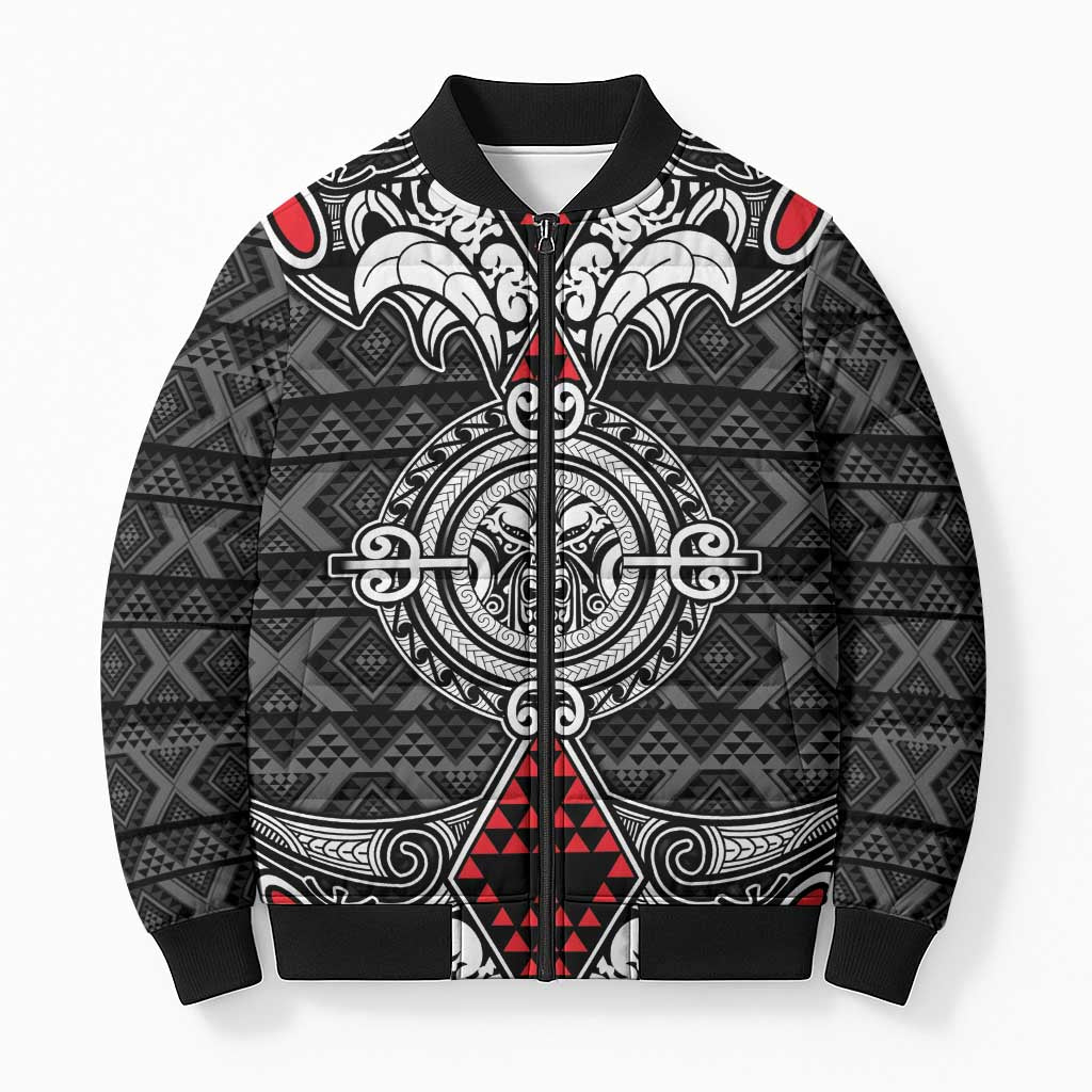 Black Aotearoa Taniko Motif Bomber Puffer Jacket Vintage Maori New Zealand Tribal Art Pattern - Aussie Hoodie