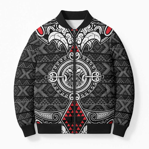 Black Aotearoa Taniko Motif Bomber Puffer Jacket Vintage Maori New Zealand Tribal Art Pattern - Aussie Hoodie