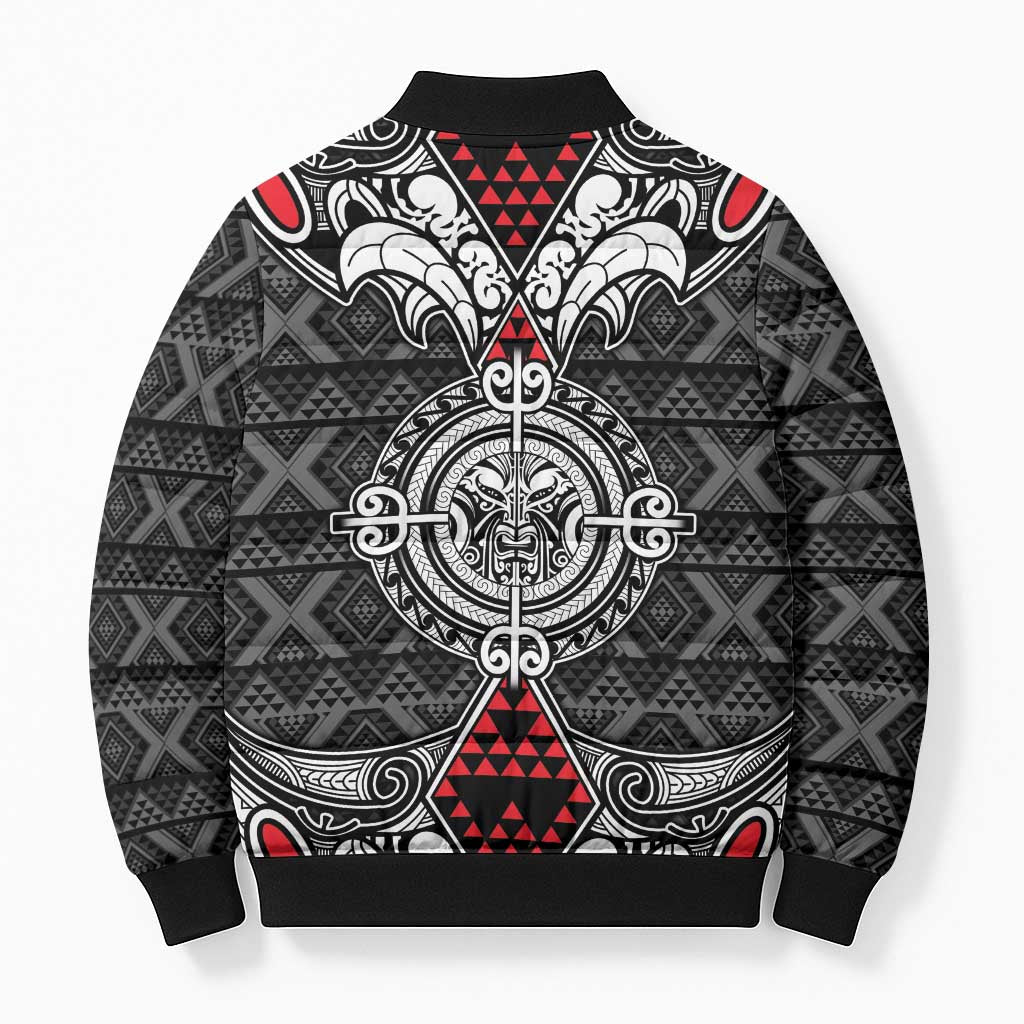 Black Aotearoa Taniko Motif Bomber Puffer Jacket Vintage Maori New Zealand Tribal Art Pattern - Aussie Hoodie