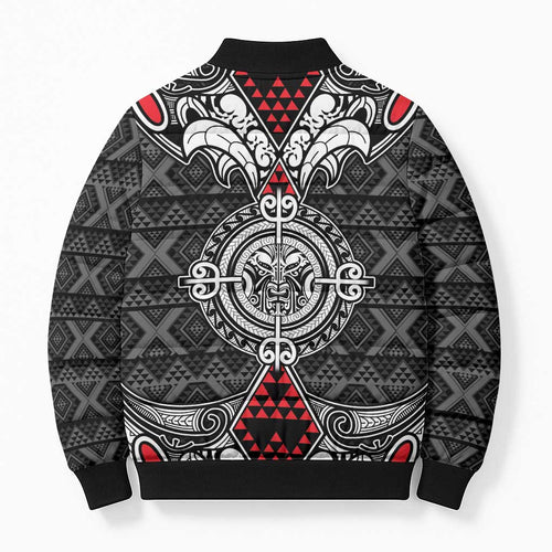 Black Aotearoa Taniko Motif Bomber Puffer Jacket Vintage Maori New Zealand Tribal Art Pattern - Aussie Hoodie