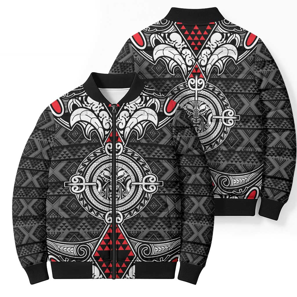 Black Aotearoa Taniko Motif Bomber Puffer Jacket Vintage Maori New Zealand Tribal Art Pattern - Aussie Hoodie