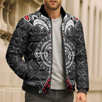 Black Aotearoa Taniko Motif Bomber Puffer Jacket Vintage Maori New Zealand Tribal Art Pattern - Aussie Hoodie