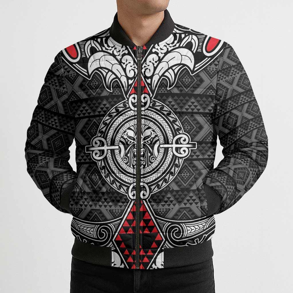 Black Aotearoa Taniko Motif Bomber Puffer Jacket Vintage Maori New Zealand Tribal Art Pattern - Aussie Hoodie