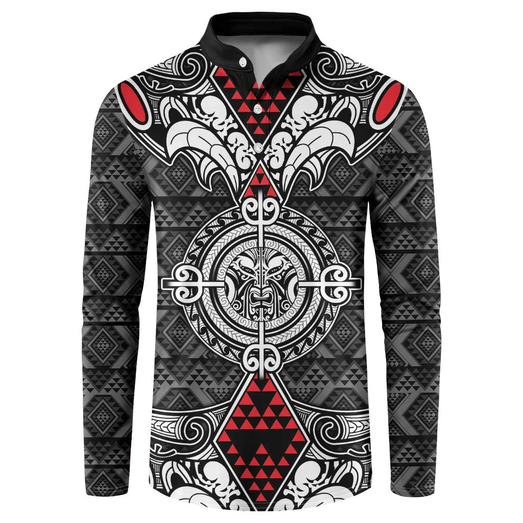 Black Aotearoa Tanilo Motif Button Sweatshirt Vintage Maori New Zealand Tribal Art Pattern